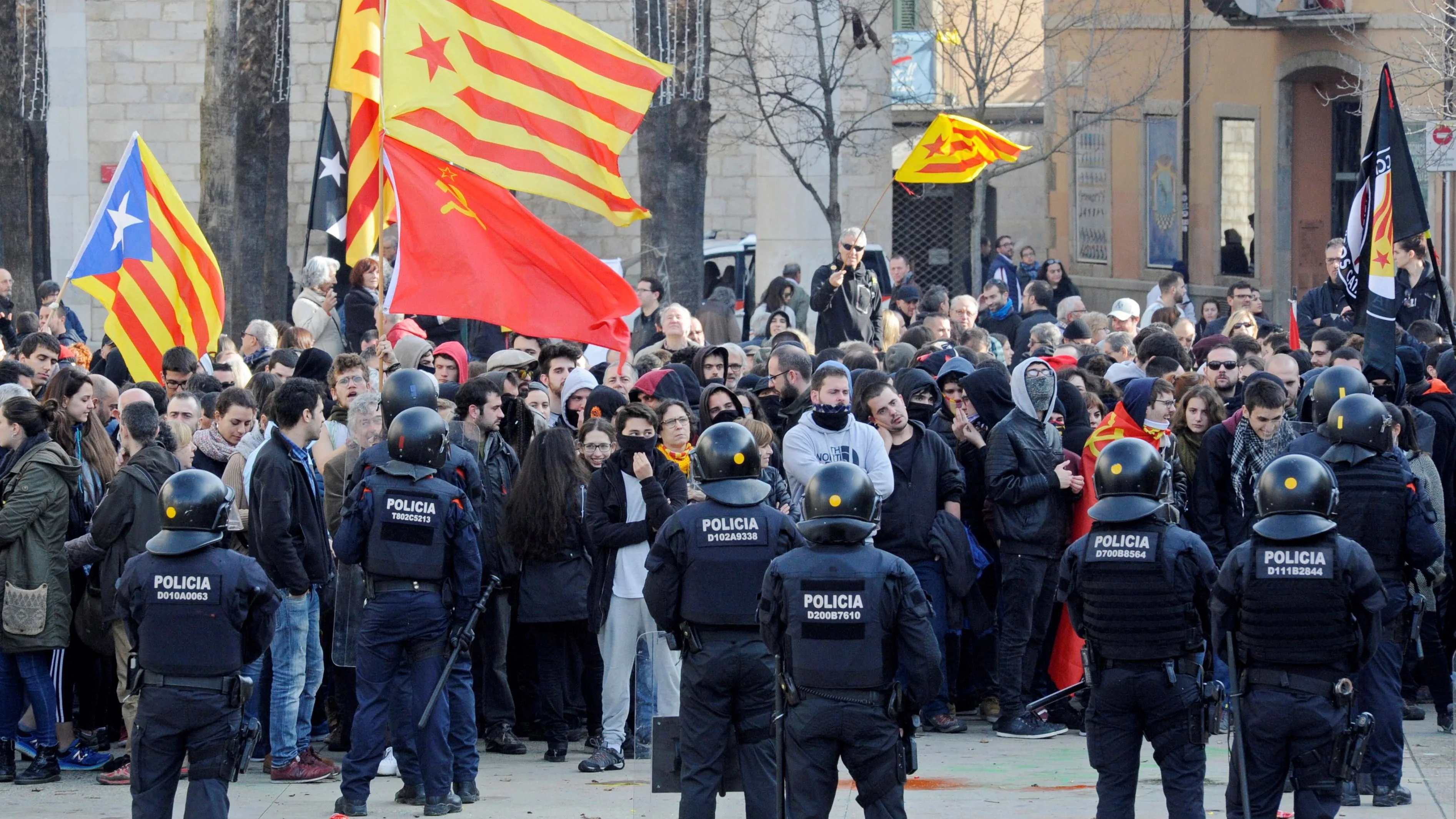 Un detenido durante protestas por acto conmemorativo Constitución en Girona