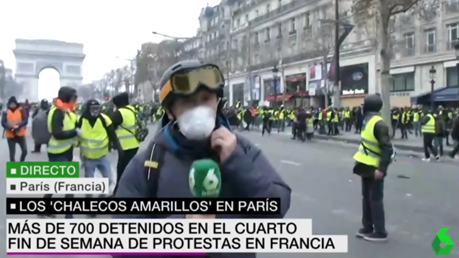 Un periodista de laSexta, testigo en directo de las cargas de la Policía contra los 'chalecos amarillos' en París 