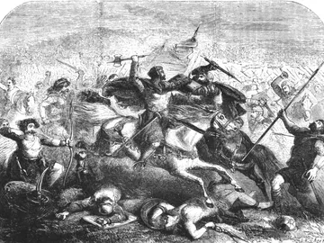 El rey Arturo batalla, en una representación del siglo XIX El rey Arturo batalla, en una representación del siglo XIX