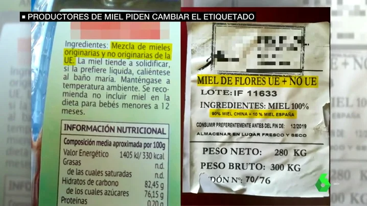 Comparativa entre el actual etiquetado de la miel y el que piden los productores