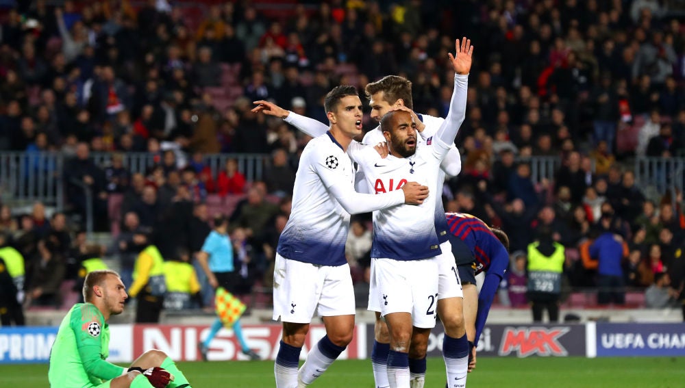 Lucas Moura celebra el gol del Tottenham