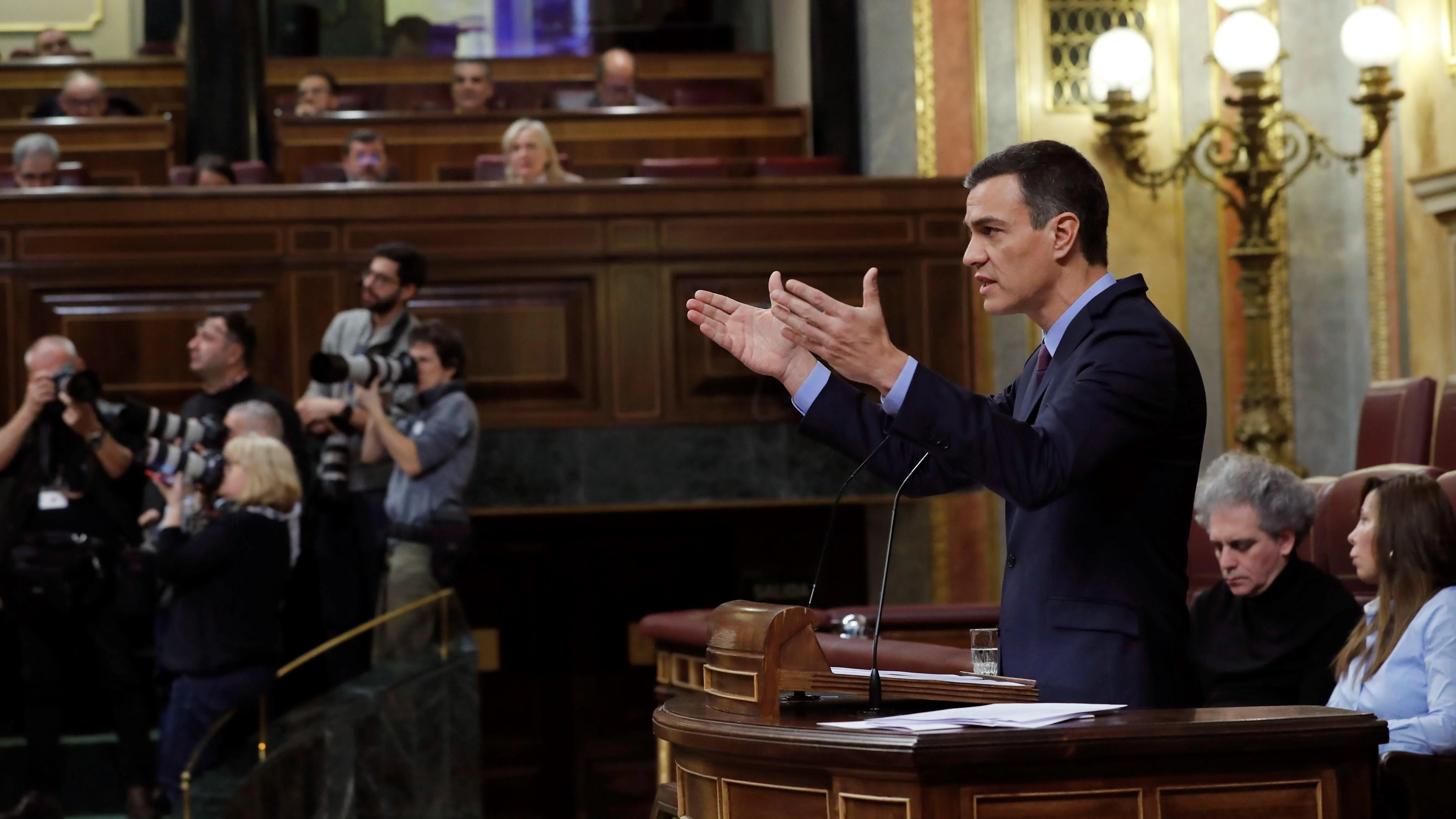 El presidente del Gobierno, Pedro Sánchez, durante su comparecencia en el Congreso