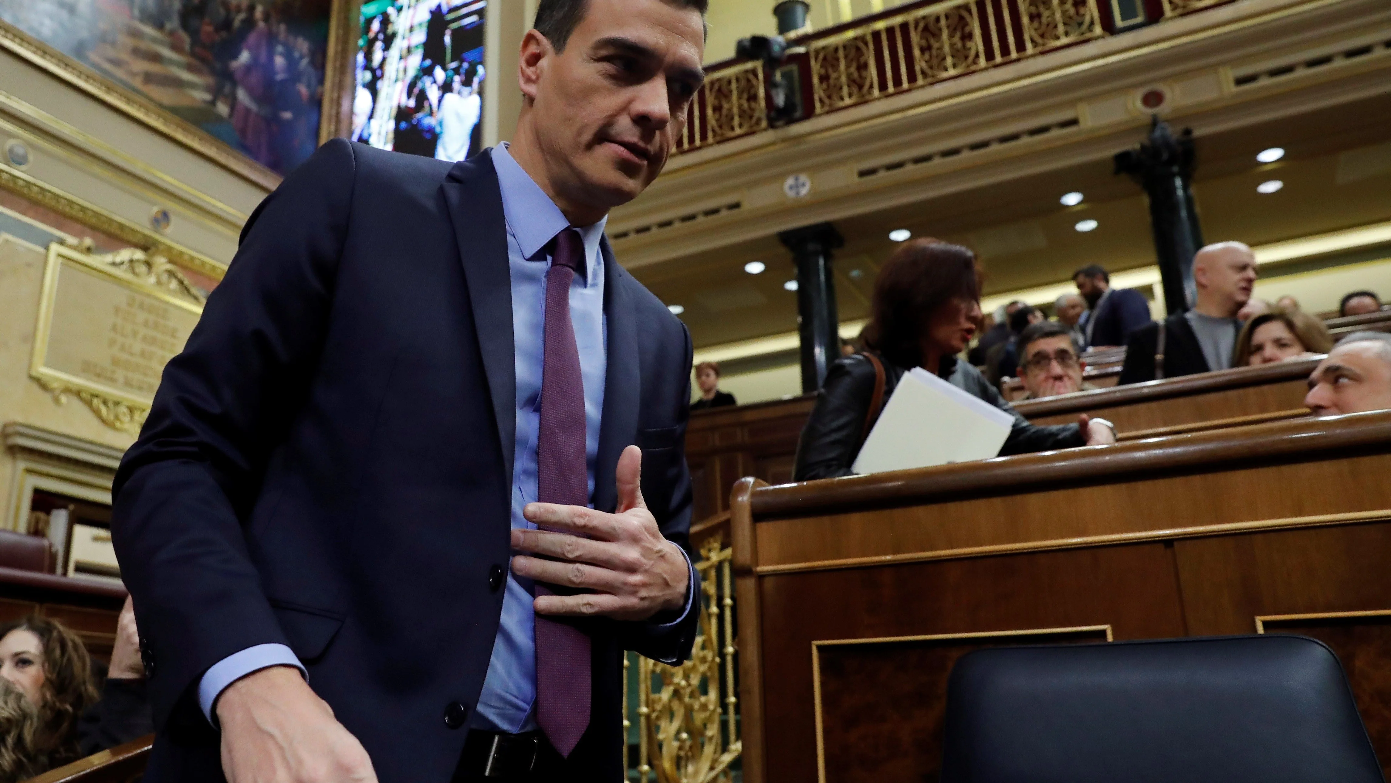 El presidente del Gobierno, Pedro Sánchez, a su llegada al Congreso