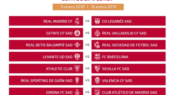 Así quedan configurados los octavos de final de la Copa del Rey Así quedan configurados los octavos de final de la Copa del Rey