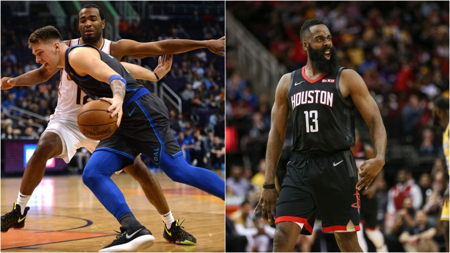 Luka Doncic y James Harden, en acci&oacute;n con Dallas y Hosuton