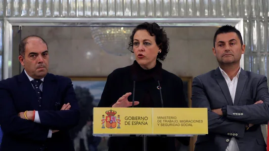 Magdalena Valerio durante la rueda de prensa con los responsables de las organizaciones de autónomos para presentar el acuerdo alcanzado Magdalena Valerio durante la rueda de prensa con los responsables de las organizaciones de autónomos para presentar el acuerdo alcanzado