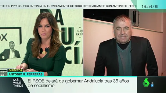 Ferreras analiza los pactos en Andalucía: "PSOE es la primera fuerza, pero las elecciones las ganan quienes gobiernan" Ferreras analiza los pactos en Andalucía: "PSOE es la primera fuerza, pero las elecciones las ganan quienes gobiernan"
