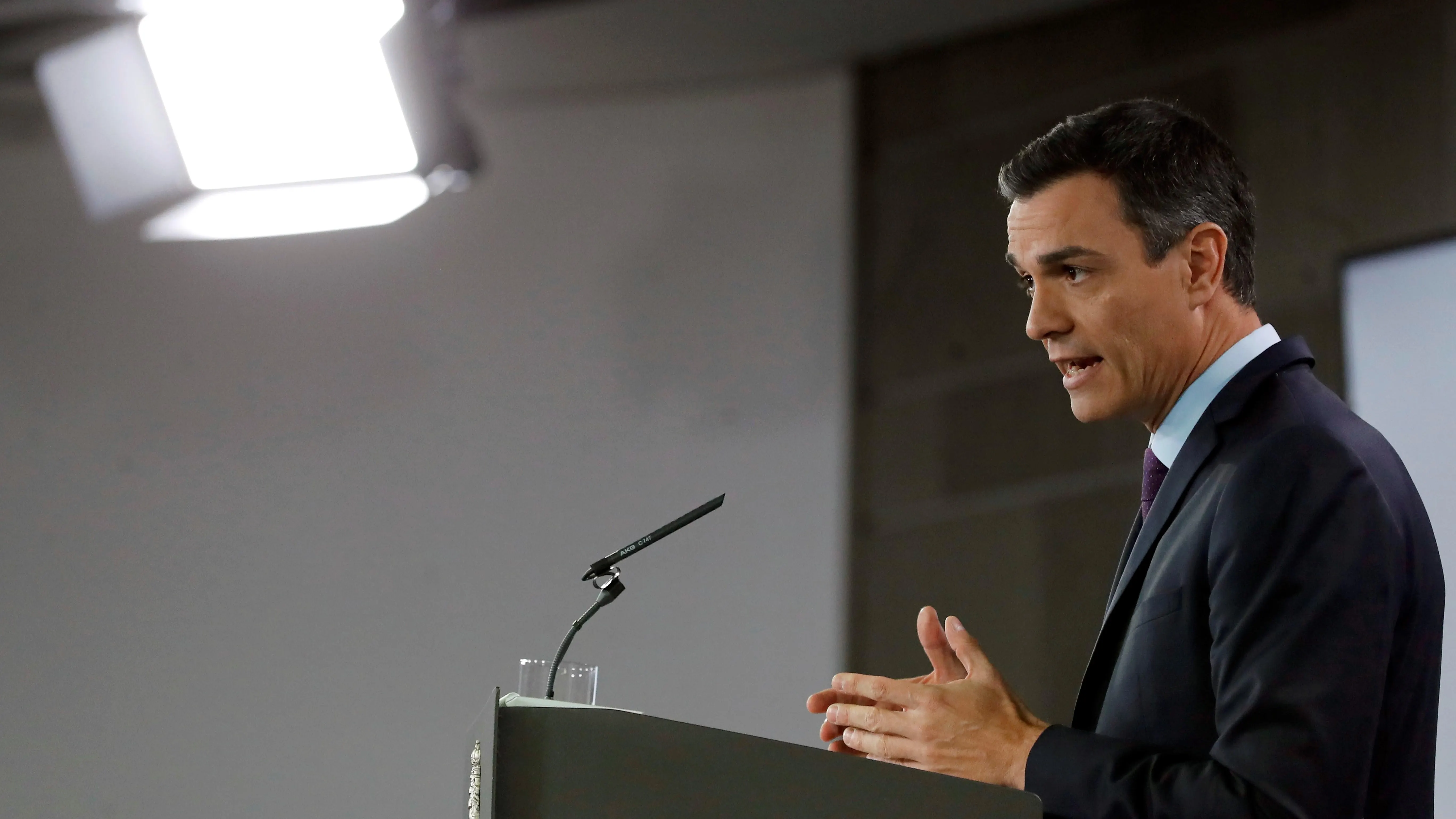 El presidente del Gobierno, Pedro Sánchez, durante su comparecencia