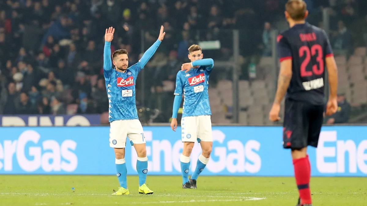 Mertens celebra un gol con el Nápoles