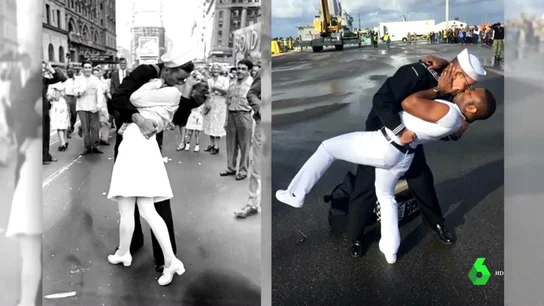 Beso gay imitando una icónica foto Beso gay imitando una icónica foto