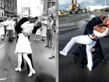 Beso gay imitando una icónica foto Beso gay imitando una icónica foto