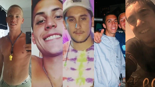 Los detenidos Lucas Leonel Pitman (21), Tomás Agustín Jaime (23), Juan Cruz Villalba (23), Mariano Manuel Díaz (23) y Roberto Fabián Costa (21). Los detenidos Lucas Leonel Pitman (21), Tomás Agustín Jaime (23), Juan Cruz Villalba (23), Mariano Manuel Díaz (23) y Roberto Fabián Costa (21).