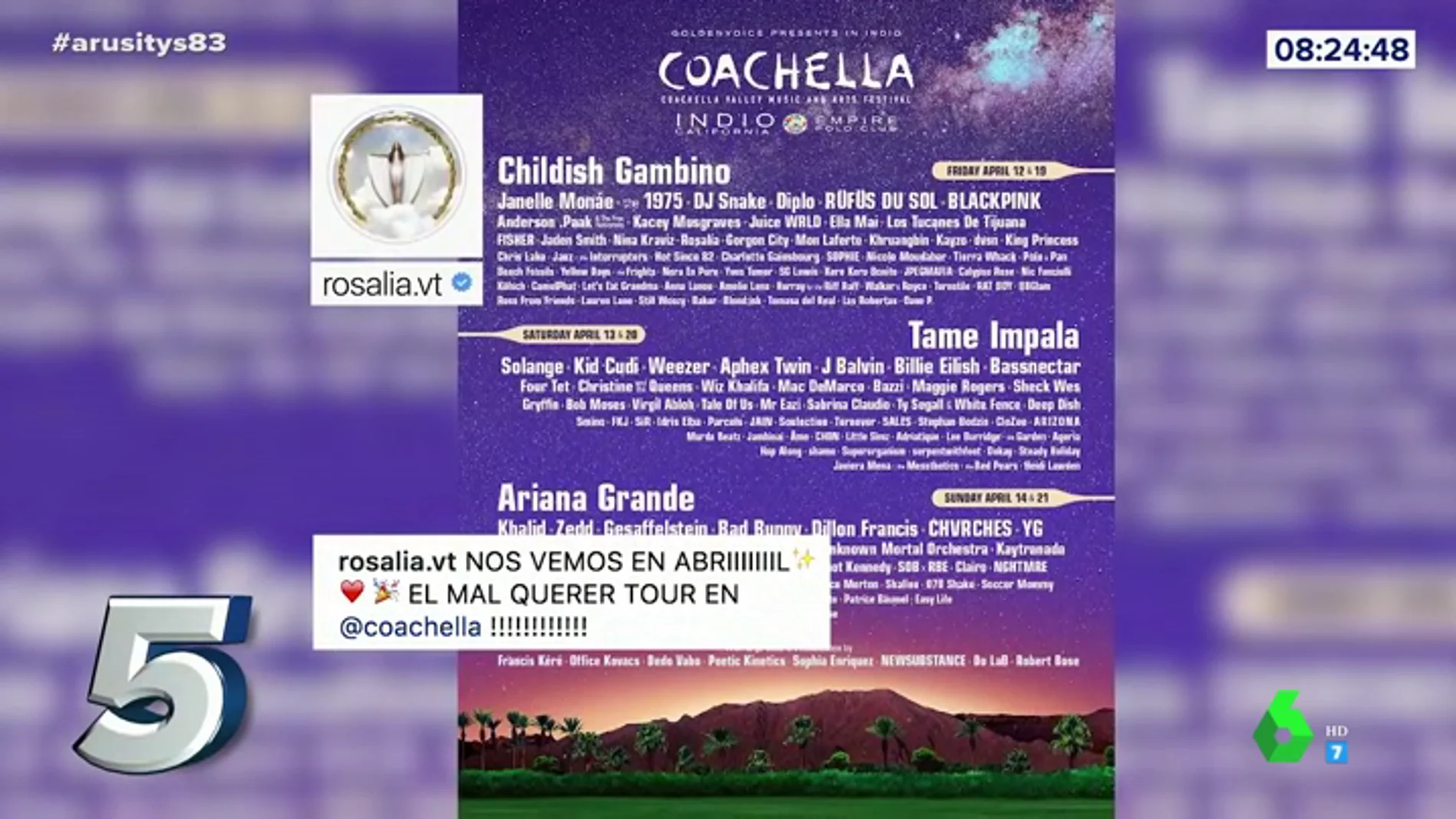 Rosalía publica el cartel de Coachella en su Instagram