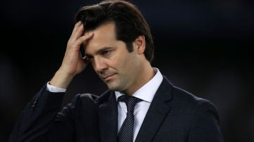 Solari lamenta una acción en un partido del Real Madrid