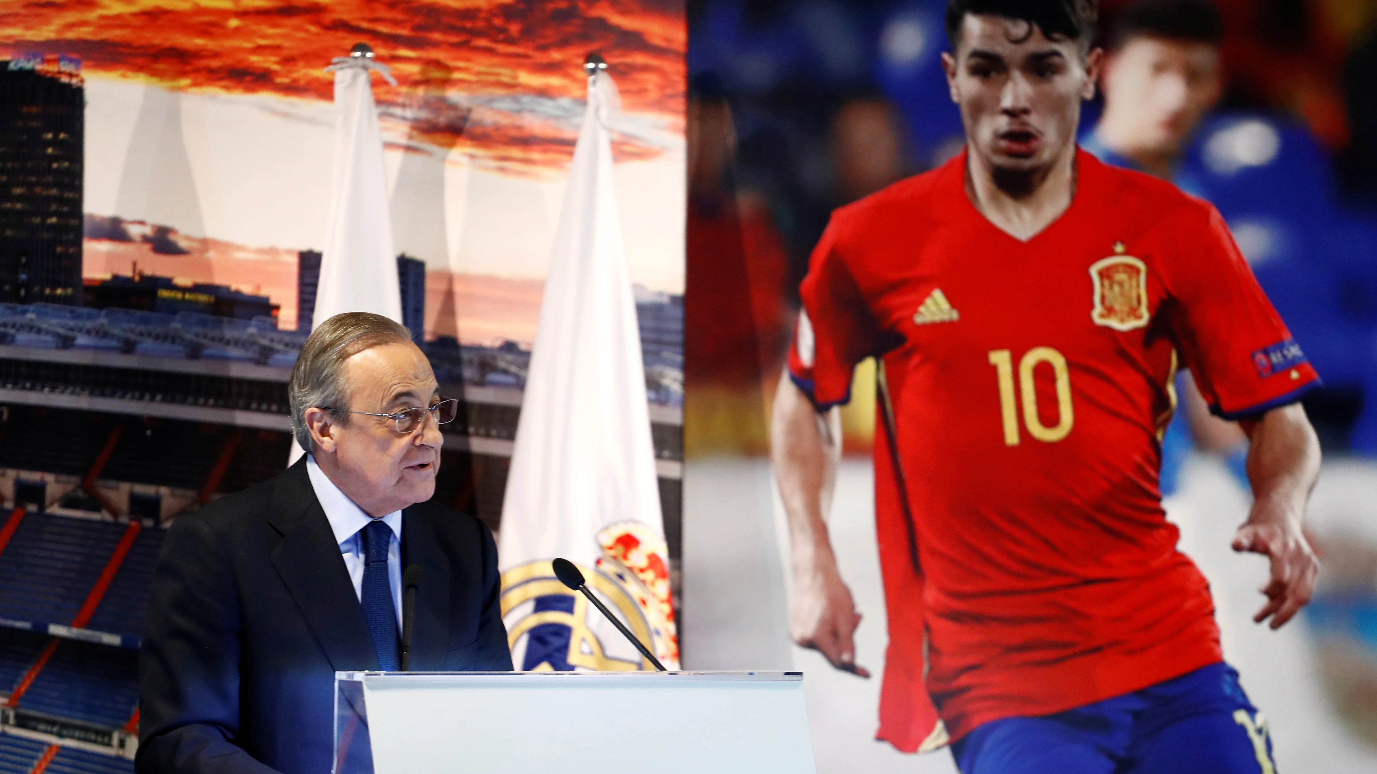 Florentino Pérez, durante la presentación de Brahim Díaz