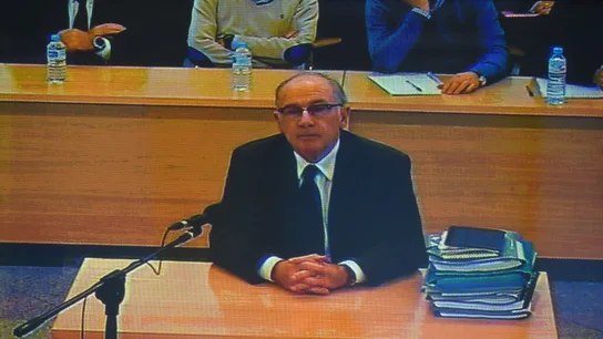 Imagen del monitor de la sala de prensa de la Audiencia Nacional de el expresidente de Bankia durante el juicio Imagen del monitor de la sala de prensa de la Audiencia Nacional de el expresidente de Bankia durante el juicio