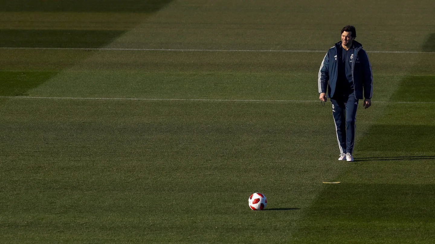 Solari, durante el último entrenamiento del Real Madrid Solari, durante el último entrenamiento del Real Madrid