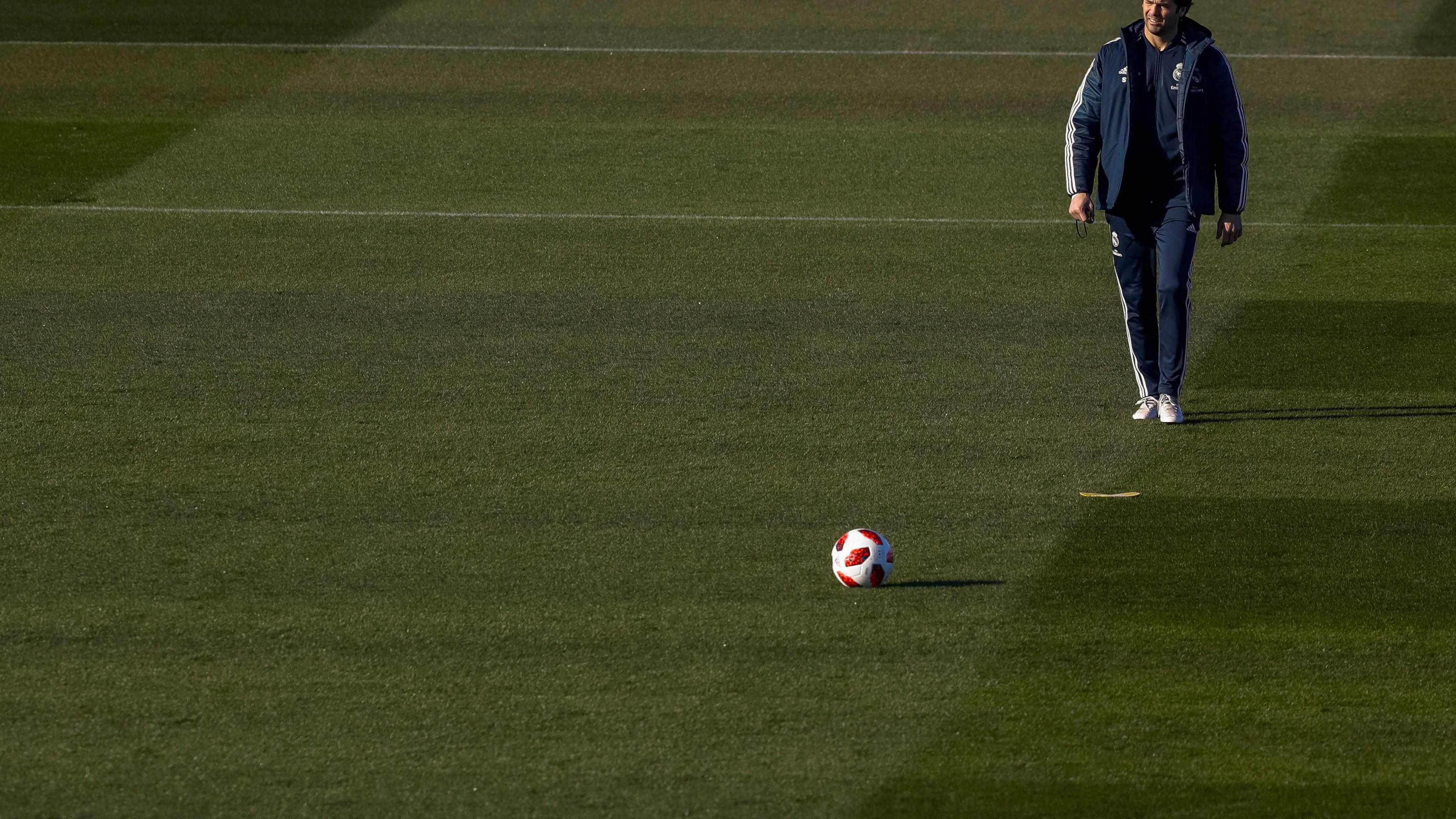 Solari, durante el último entrenamiento del Real Madrid