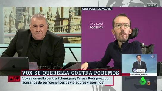 La reacción de Echenique a la querella de Vox: "Es normal que un partido neofranquista vaya contra Podemos y los periodistas" La reacción de Echenique a la querella de Vox: "Es normal que un partido neofranquista vaya contra Podemos y los periodistas"