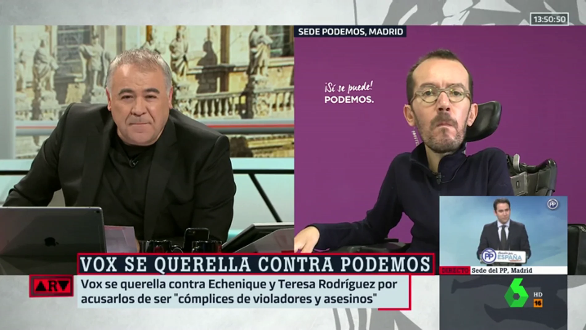 La reacción de Echenique a la querella de Vox: "Es normal que un partido neofranquista vaya contra Podemos y los periodistas"
