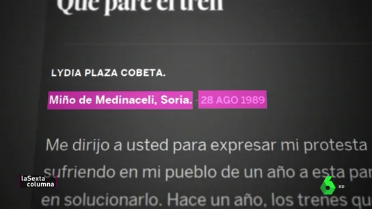 Cómo una vecina de Miño de Medinaceli, en Soria, predijo hace 30 años los problemas de los recortes en el sistema ferroviario Cómo una vecina de Miño de Medinaceli, en Soria, predijo hace 30 años los problemas de los recortes en el sistema ferroviario
