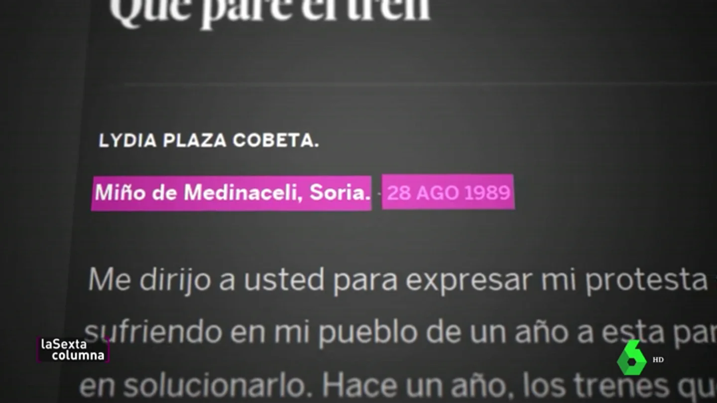 Cómo una vecina de Miño de Medinaceli, en Soria, predijo hace 30 años los problemas de los recortes en el sistema ferroviario Cómo una vecina de Miño de Medinaceli, en Soria, predijo hace 30 años los problemas de los recortes en el sistema ferroviario