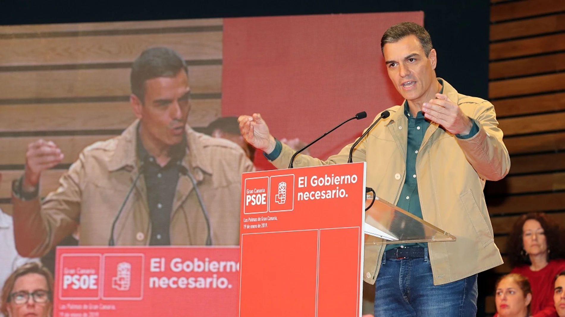 Sánchez durante su intervención en la clausura de la conferencia municipal organizada por el PSOE de Gran Canaria