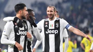 Los jugadores de la Juventus celebran un gol ante el Chievo