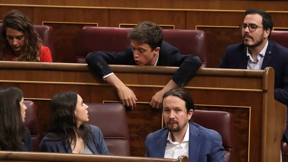 Errejón, en el Congreso, junto a Irene Montero, Alberto Garzón y Pablo Iglesias.