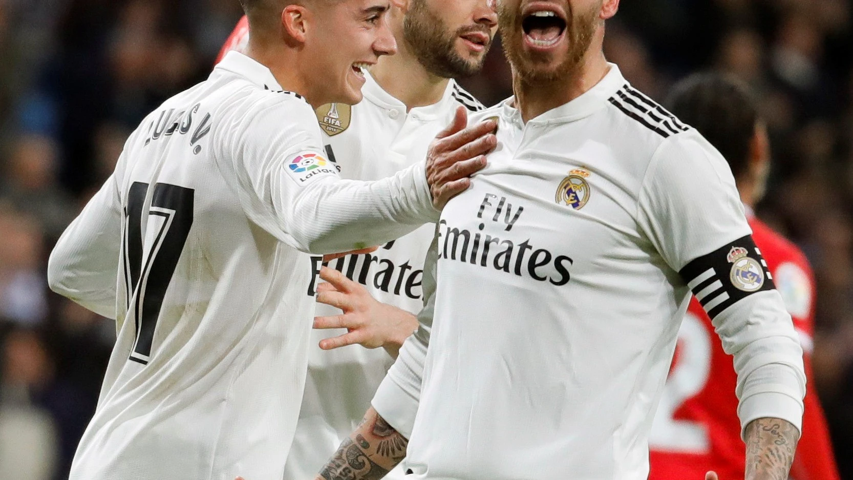 Sergio Ramos celebra su gol ante el Girona