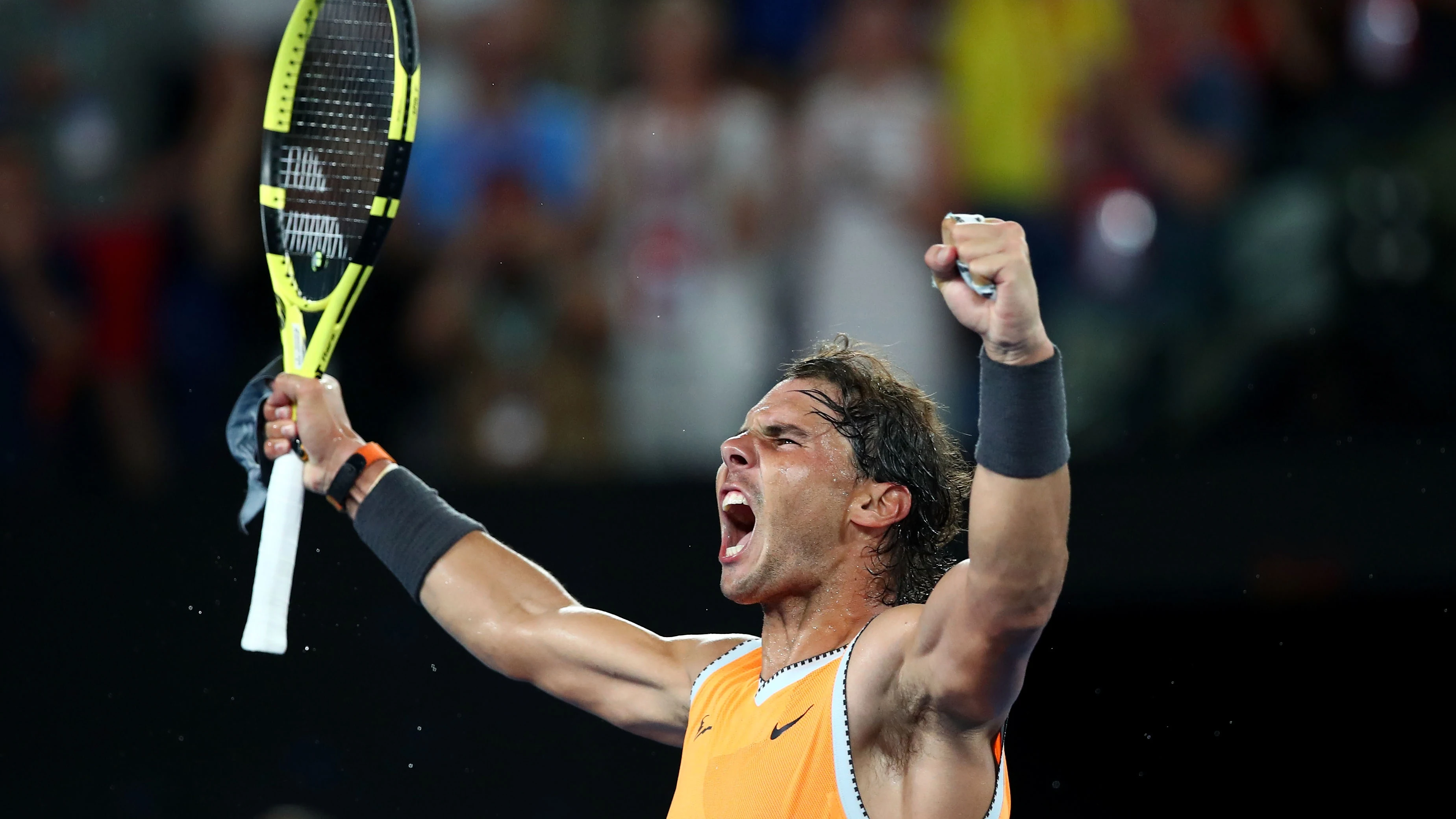 Rafa Nadal celebra su triunfo ante Stefanos Tsitsipas