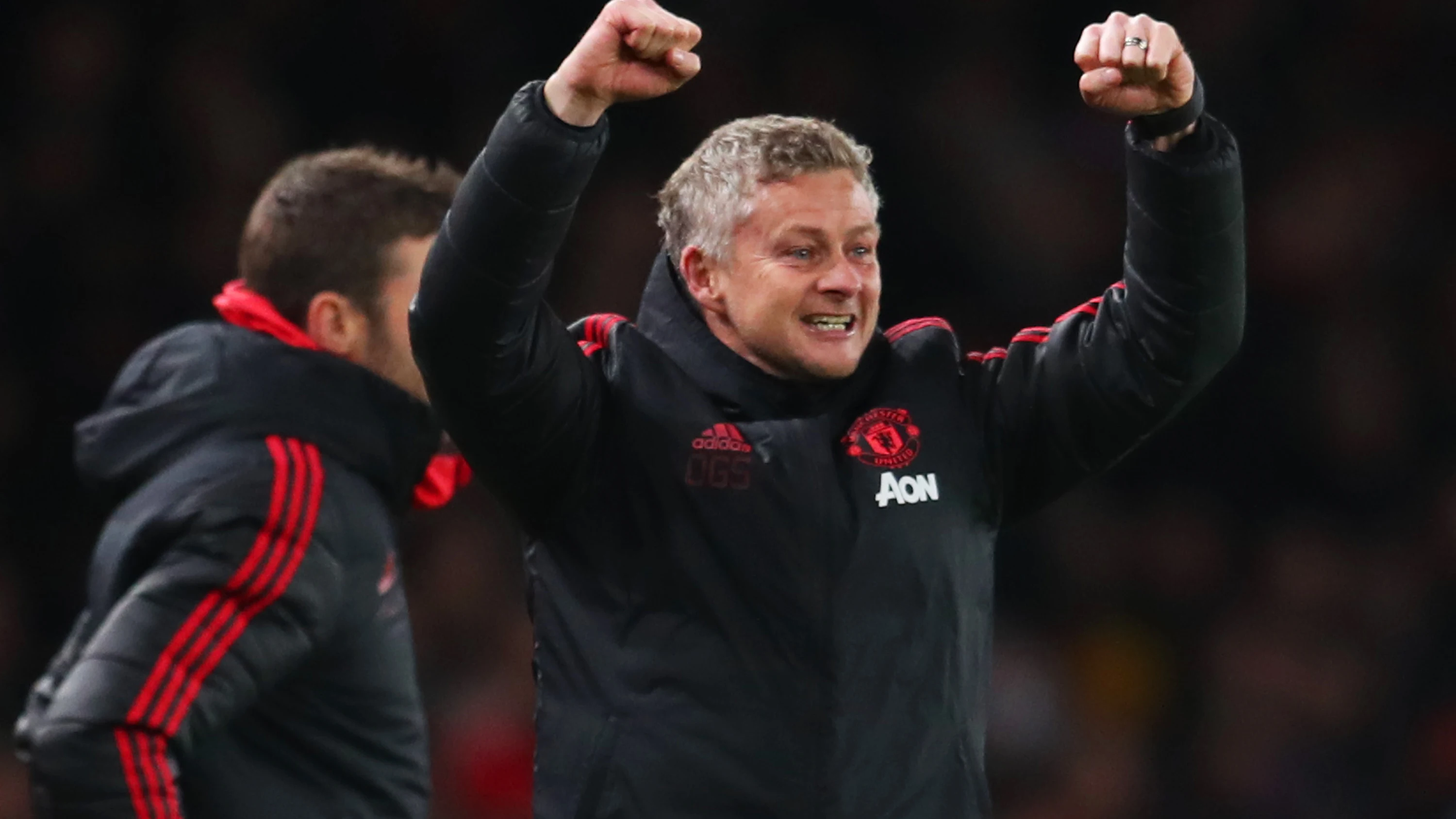 Gunnar Solskjaer celebra la victoria de su equipo