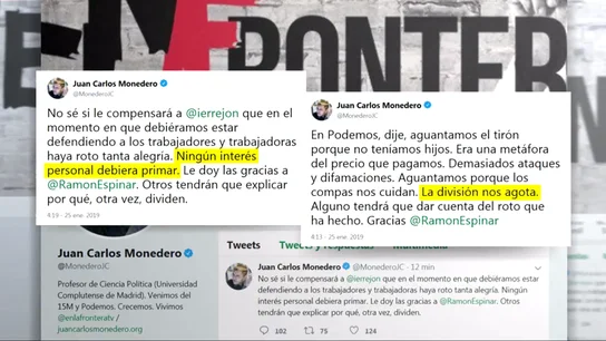 Monedero culpa a Errejón de la dimisión de Espinar: "No sé si le compensará que haya roto tanta alegría" Monedero culpa a Errejón de la dimisión de Espinar: "No sé si le compensará que haya roto tanta alegría"