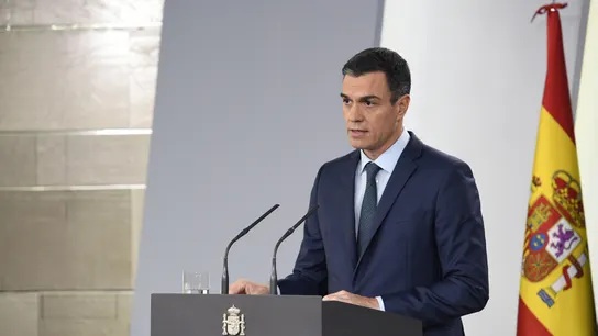 El presidente del Gobierno, Pedro Sánchez, durante la rueda de prensa ofrecida en el Palacio de la Moncloa El presidente del Gobierno, Pedro Sánchez, durante la rueda de prensa ofrecida en el Palacio de la Moncloa