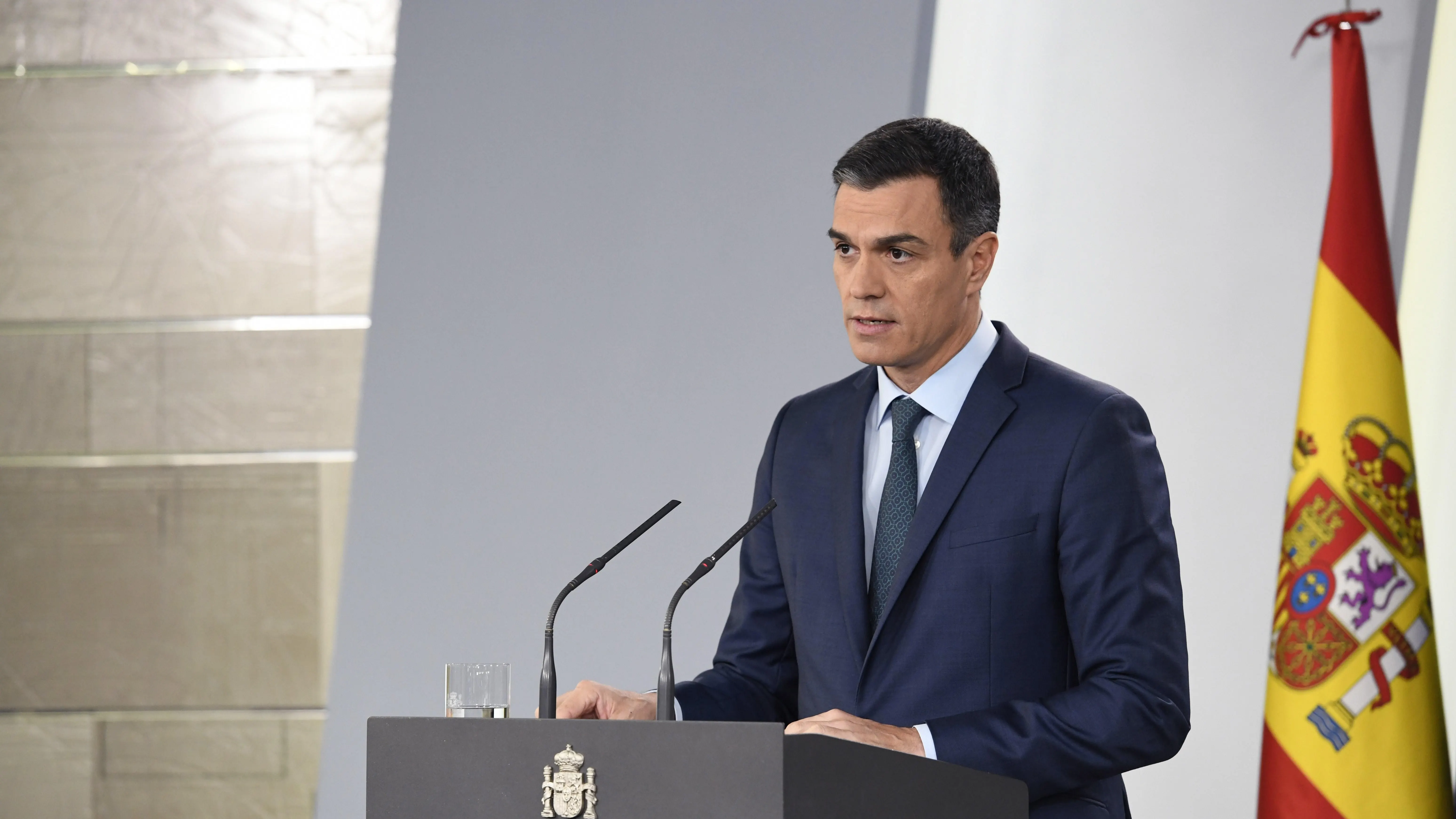 El presidente del Gobierno, Pedro Sánchez, durante la rueda de prensa ofrecida en el Palacio de la Moncloa