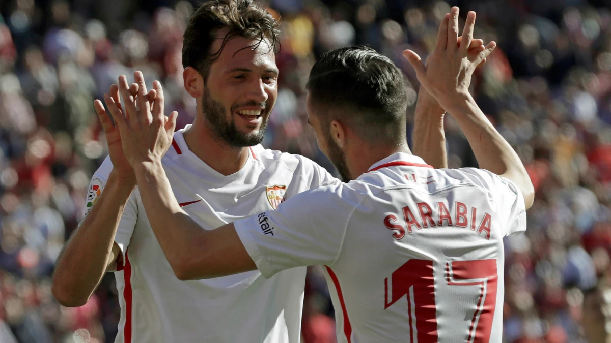 Sarabia celebra un gol del Sevilla