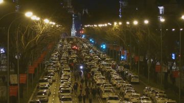 Huelga de taxistas en la Castellana