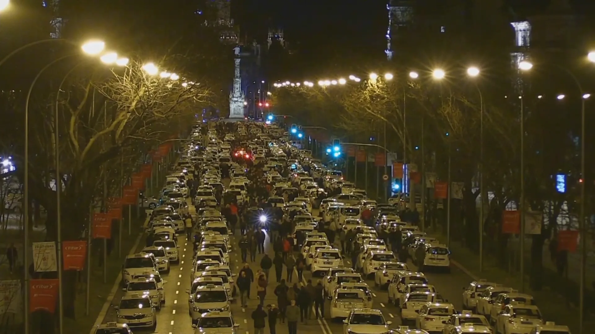 Huelga de taxistas en la Castellana