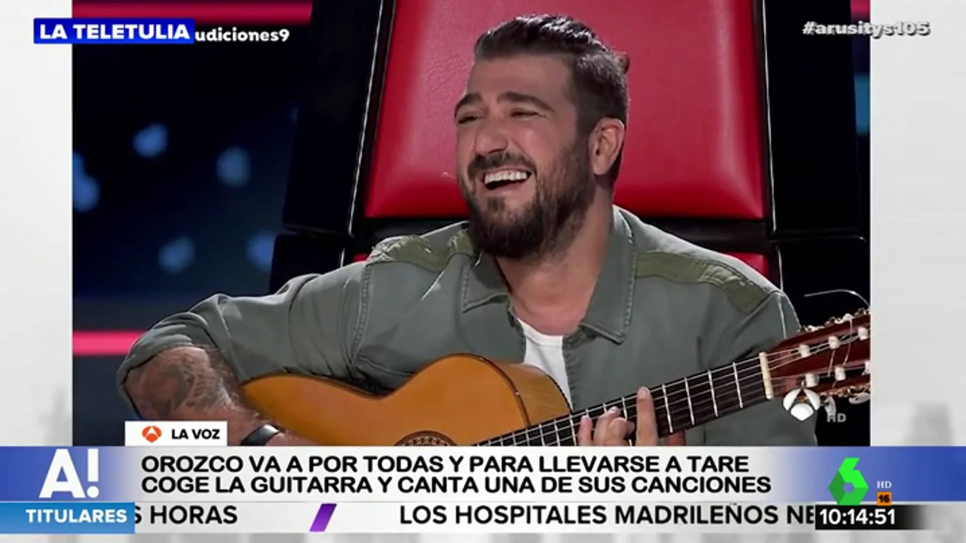Antonio Orozco 'roba' la guitarra a un concursante de 'La Voz' para interpretar uno de sus temas