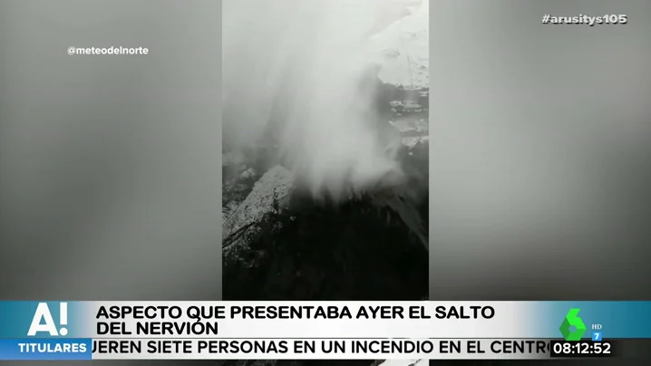 El viento congela el agua del salto del Nervión: una de las imágenes más sorprendentes que deja el temporal