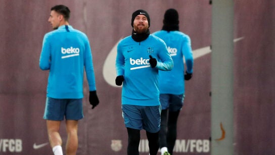 Leo Messi entrena con el Bar&ccedil;a