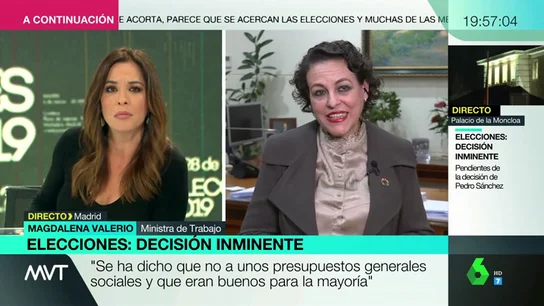 Magdalena Valerio: "Sánchez es una persona seria y coherente, pedirá al Consejo de Ministros lo mejor para España" Magdalena Valerio: "Sánchez es una persona seria y coherente, pedirá al Consejo de Ministros lo mejor para España"