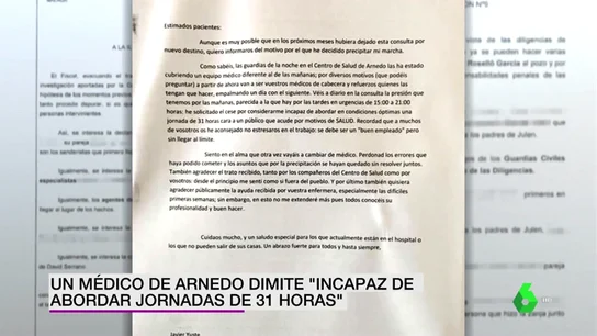 La dura y emotiva carta de un médico de Arnedo que dimite "incapaz de abordar jornadas de 31 horas" de trabajo La dura y emotiva carta de un médico de Arnedo que dimite "incapaz de abordar jornadas de 31 horas" de trabajo