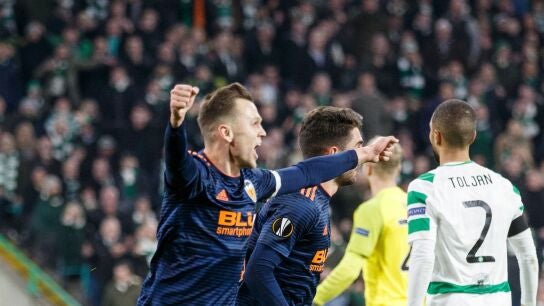 Denis Cheryshev celebra su gol ante el Celtic