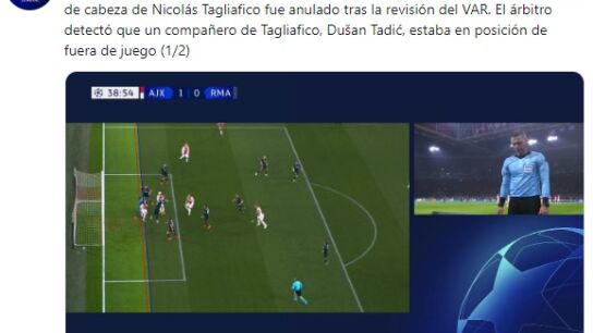 La UEFA explica el por qu&eacute; se anul&oacute; el primer gol del Ajax frente al Real Madrid