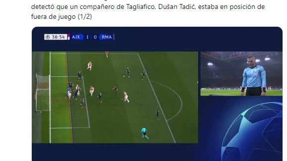 La UEFA explica el por qué se anuló el primer gol del Ajax frente al Real Madrid