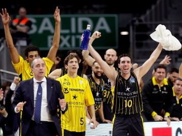 Los jugadores del Iberostar Tenerife celebran la victoria ante Unicaja Los jugadores del Iberostar Tenerife celebran la victoria ante Unicaja