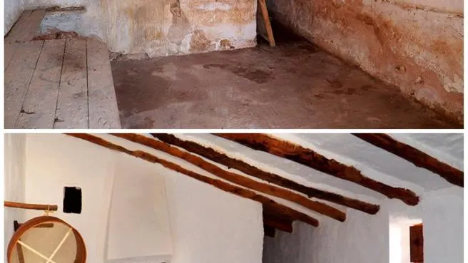 magen del horno de Mas Blanco antes y después de la rehabilitación llevada a cabo por la Asociación Recartografías