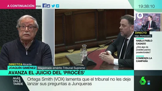 Joaquín Giménez, sobre las declaraciones de Junqueras en el juicio del 'procés': "Ha estado pendiente de los medios de comunicación y de las próximas elecciones" Joaquín Giménez, sobre las declaraciones de Junqueras en el juicio del 'procés': "Ha estado pendiente de los medios de comunicación y de las próximas elecciones"
