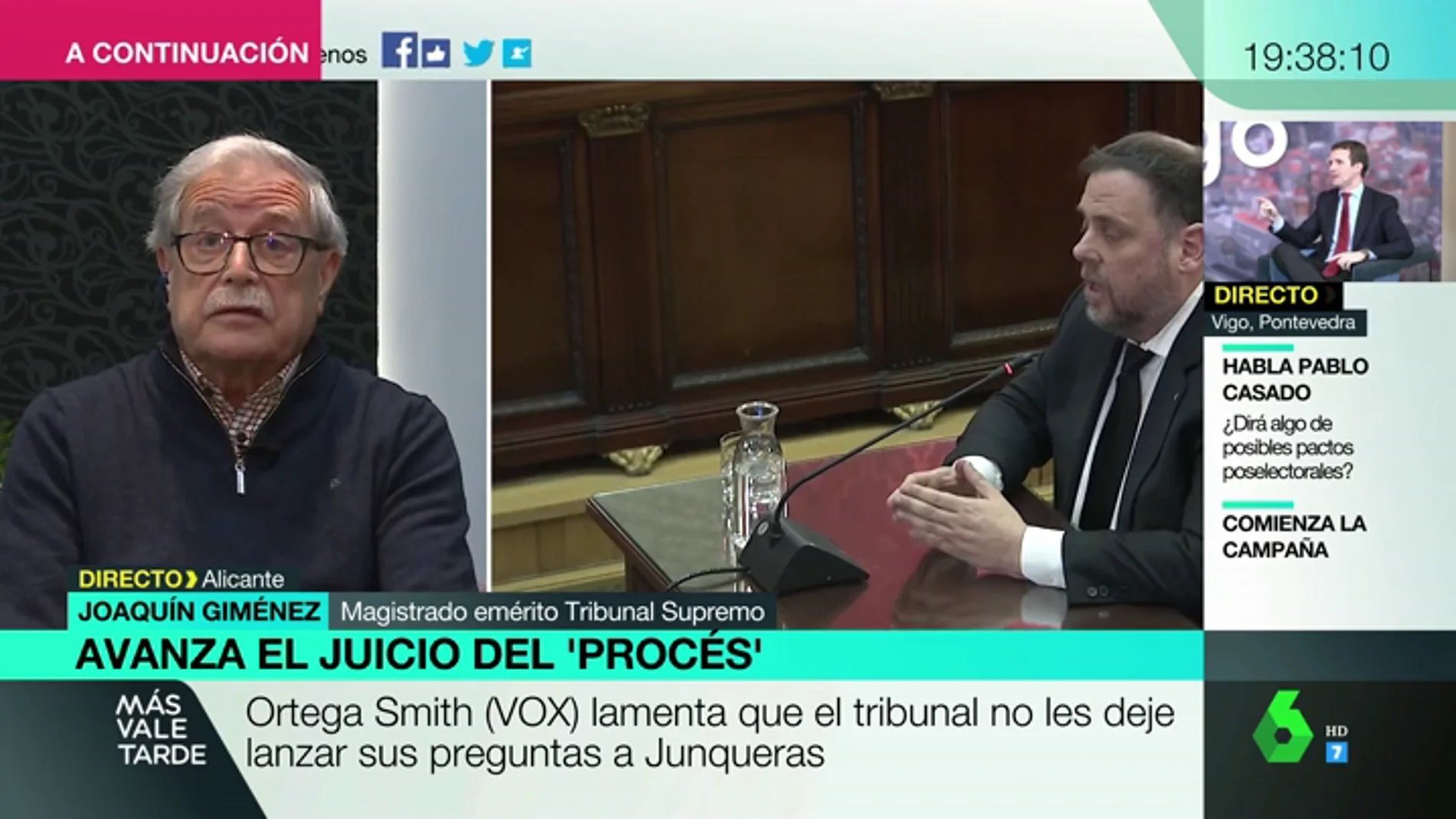 Joaquín Giménez, sobre las declaraciones de Junqueras en el juicio del 'procés': "Ha estado pendiente de los medios de comunicación y de las próximas elecciones"